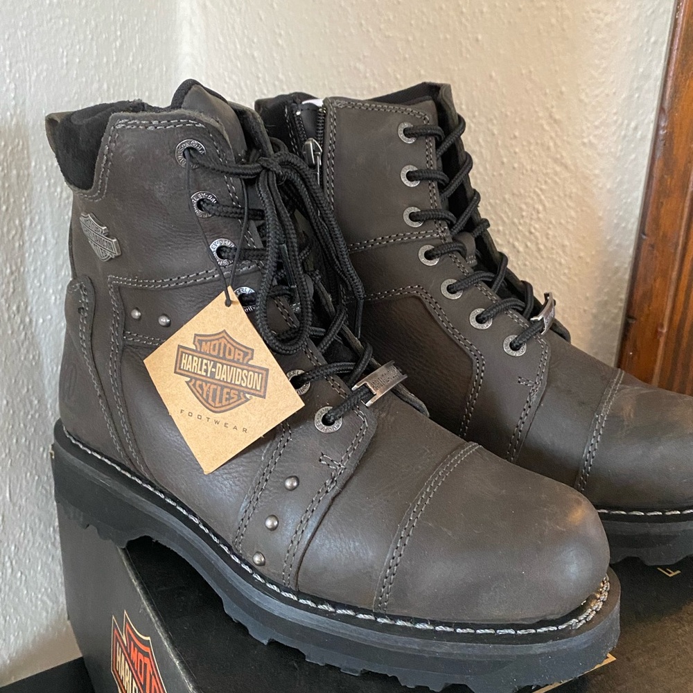 Harley-Davidson Women’s Oakleigh Distressed Black/Grey Leather Boots Sz 10 New!